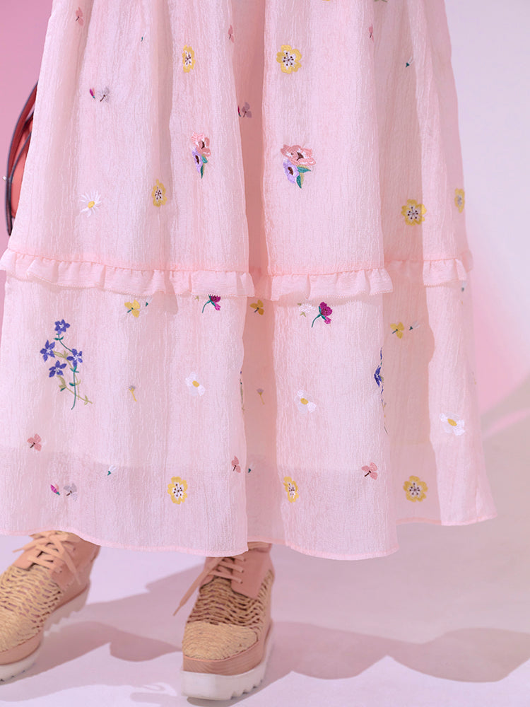 オーガンジー刺繍ロングスカート