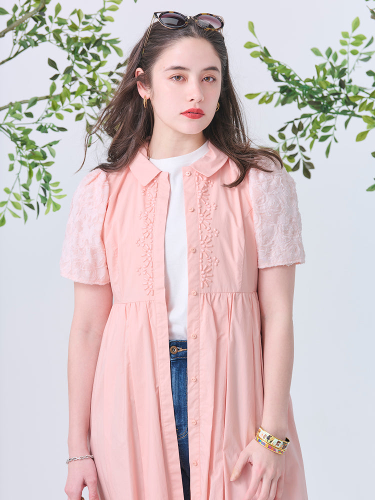 ビジューラインシャツワンピース