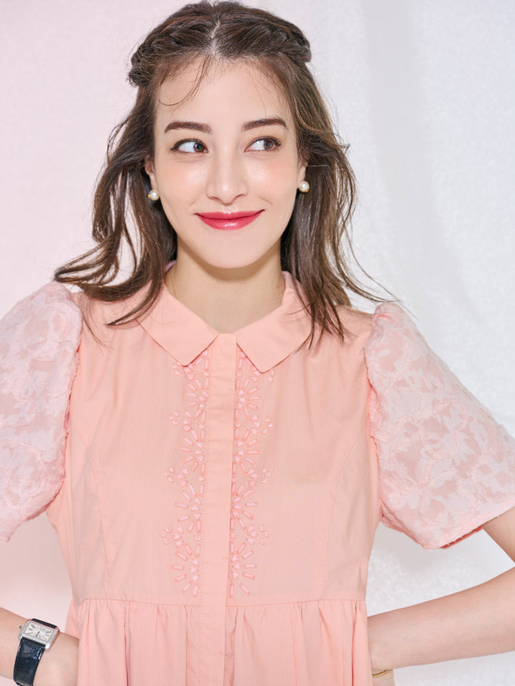 ビジューラインシャツワンピース