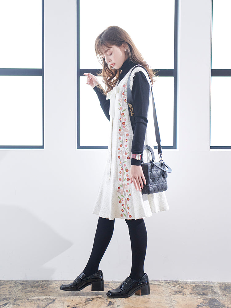 ツイード刺繍ワンピース