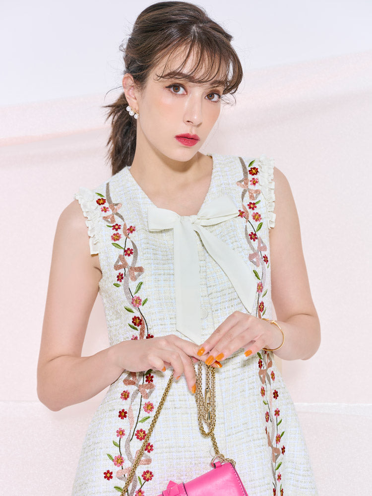 ツイード刺繍ワンピース