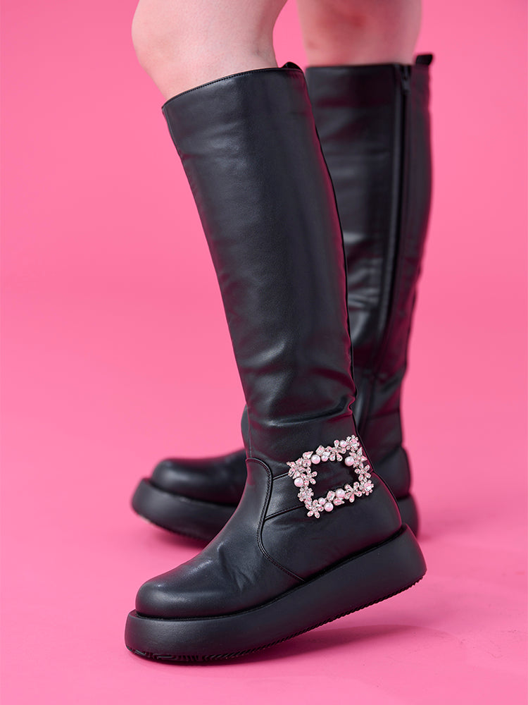 ビジューバックルロングブーツ