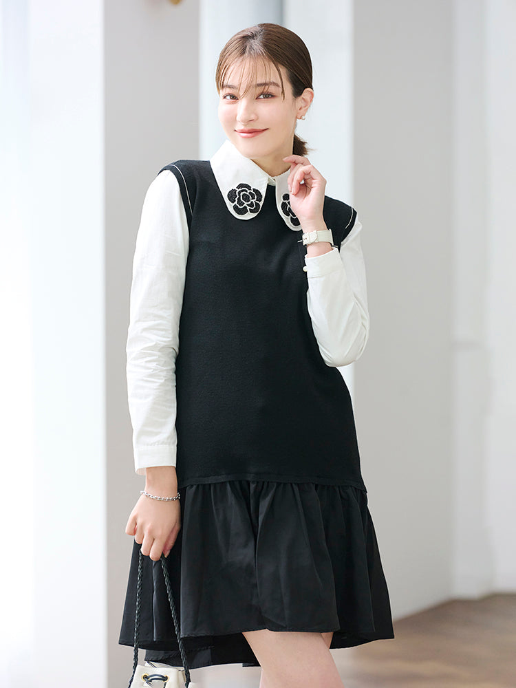 フラワー刺繍ニットアンサンブルワンピース