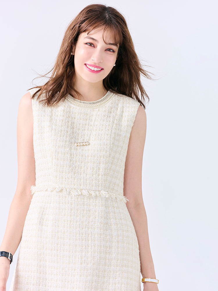 ラインビジューツイードワンピース