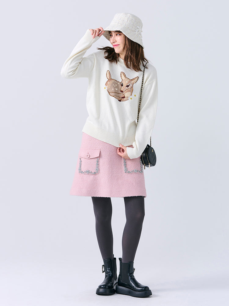 ポケットビジューウールスカート