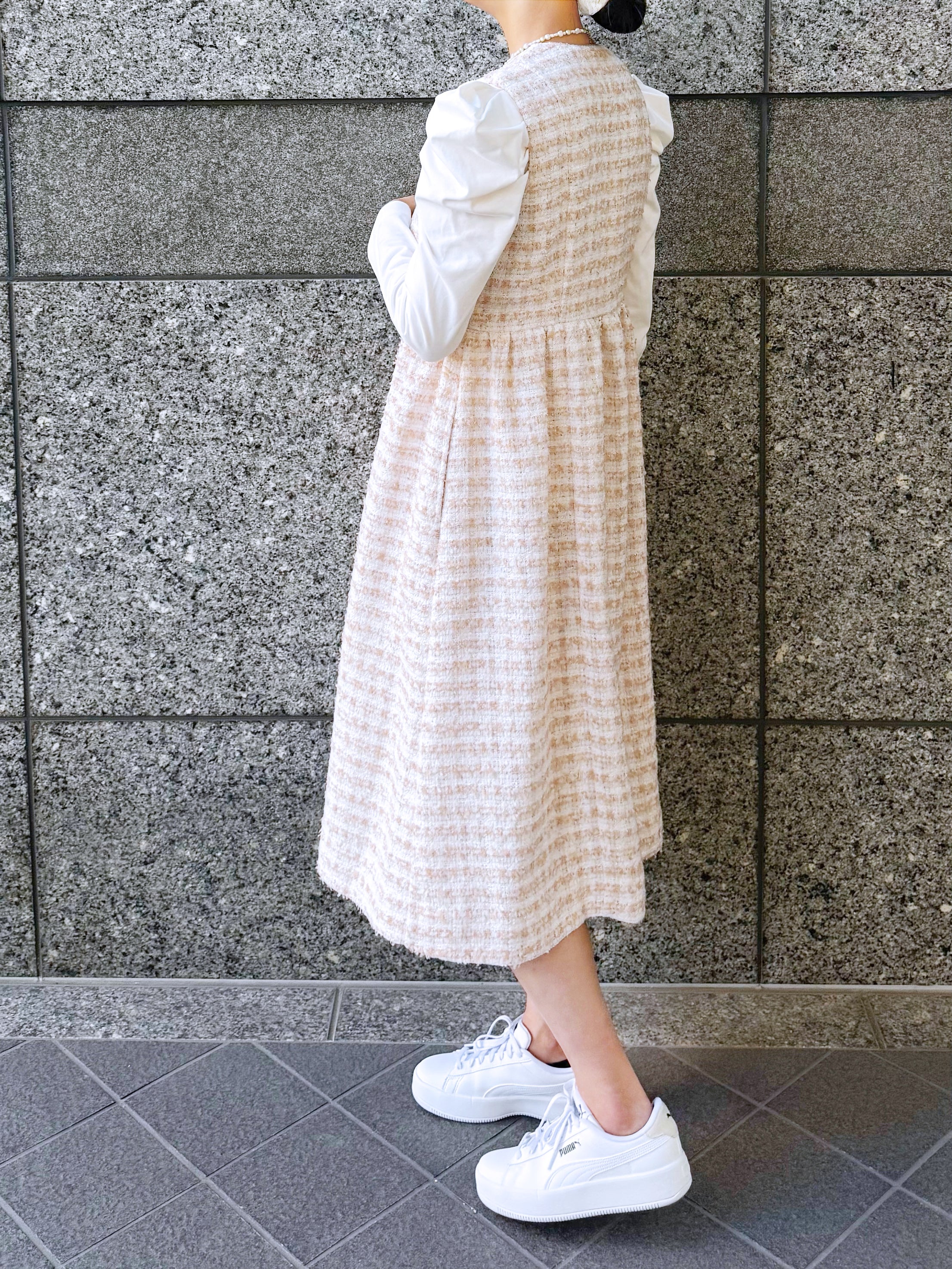 2wayブラウス付きラメラインワンピース