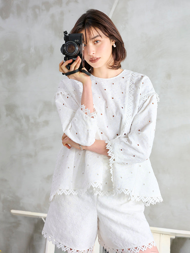 Cabbage フラワーパターン刺繍ショートパンツ