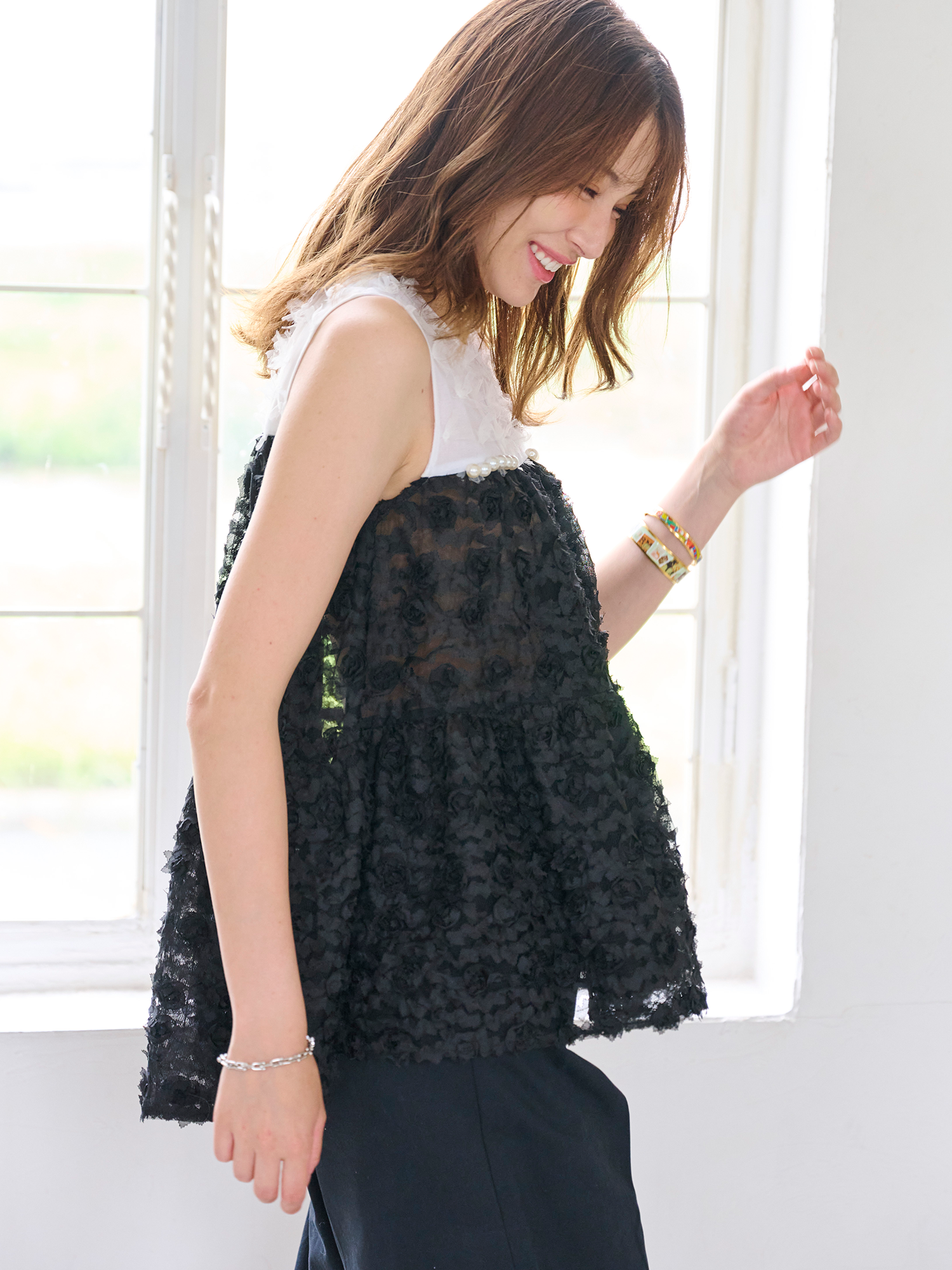 model:H173 着用サイズ:1サイズ 着用カラー:White × Black