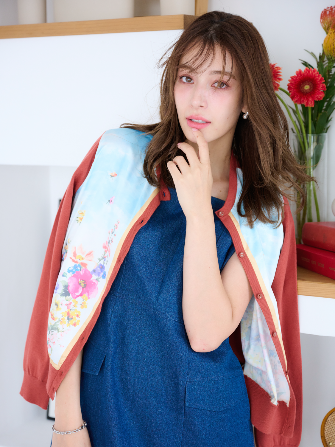 スカーフプリントカーディガン