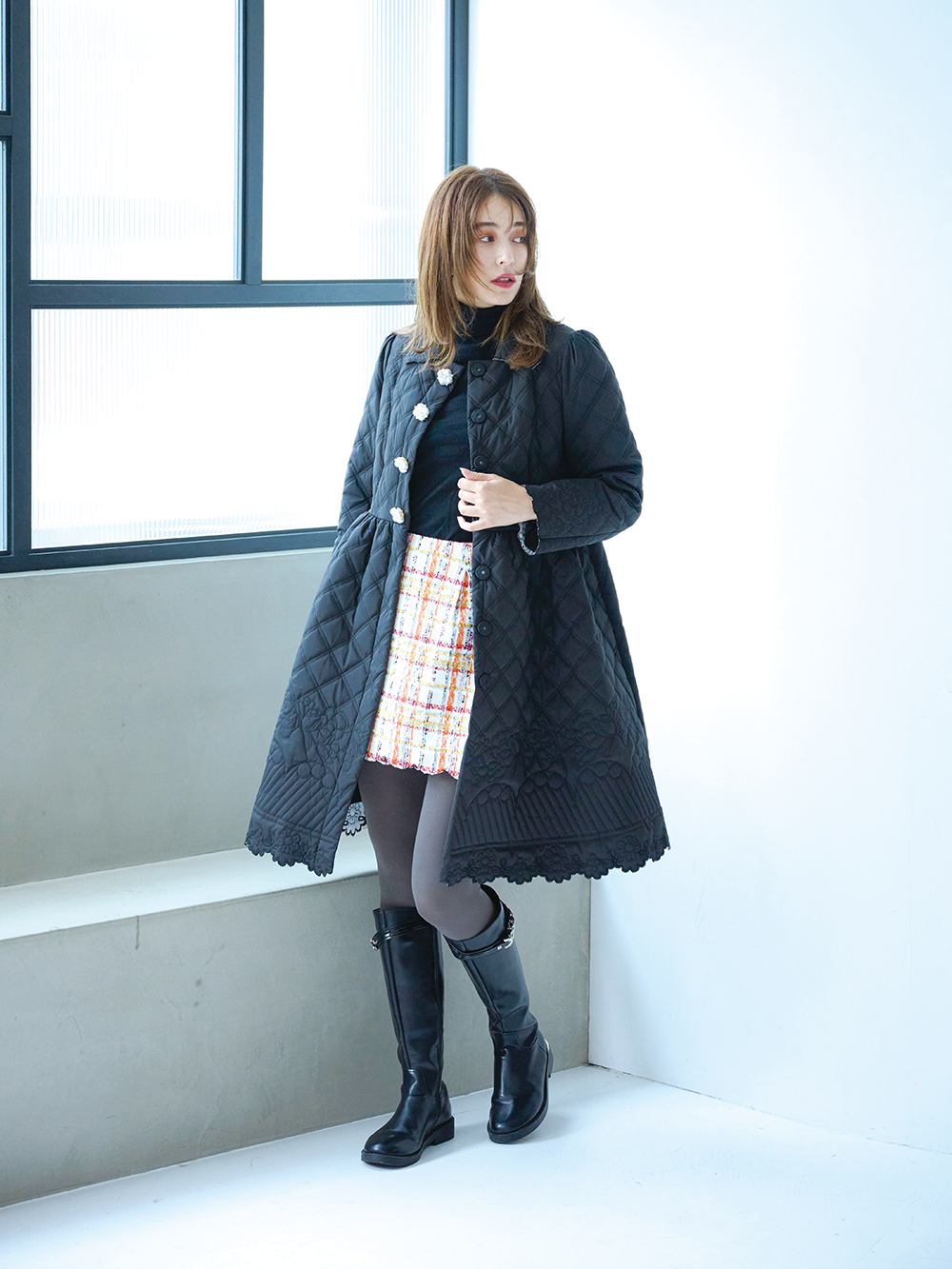 キルティングフレアーコート