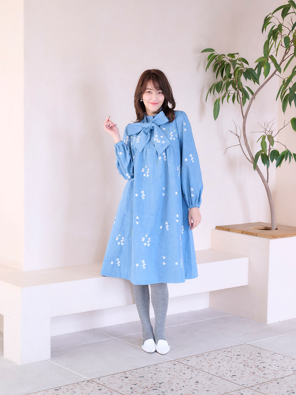 フローラルデニムワンピース
