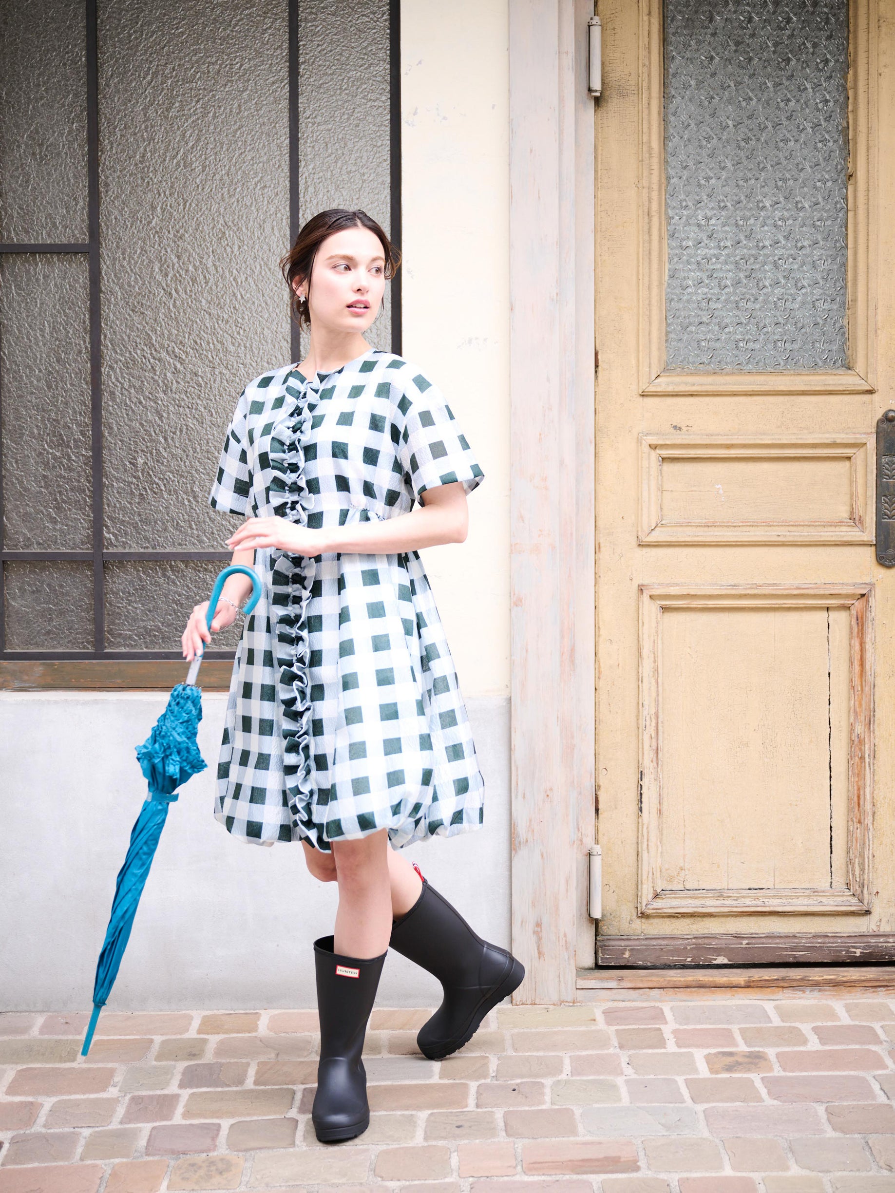 チェックプリントワンピース