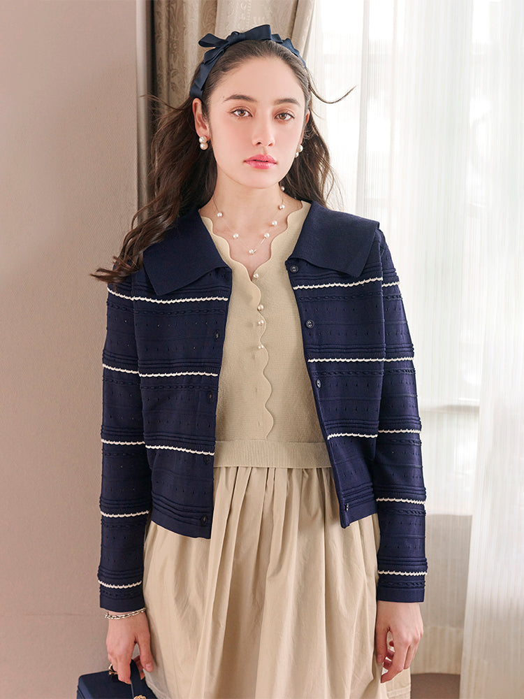 chestyツイードニットワンピースNAVY