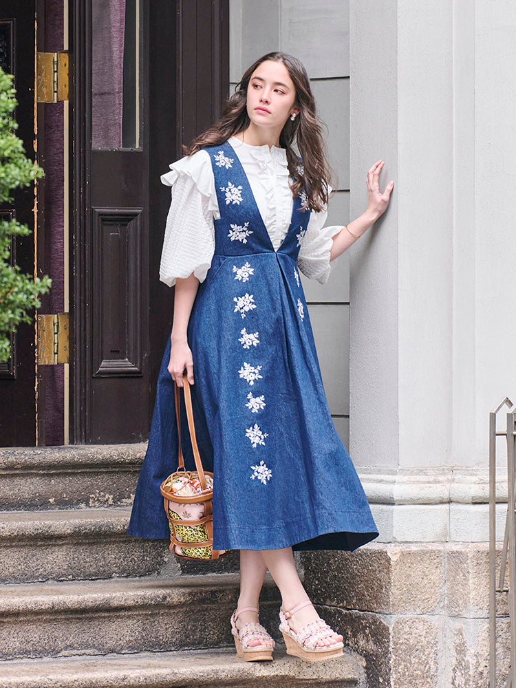 大人気新作 刺繍デニムジャンパースカート |【公式】Chestyオンラインショップ エプロン・三角巾