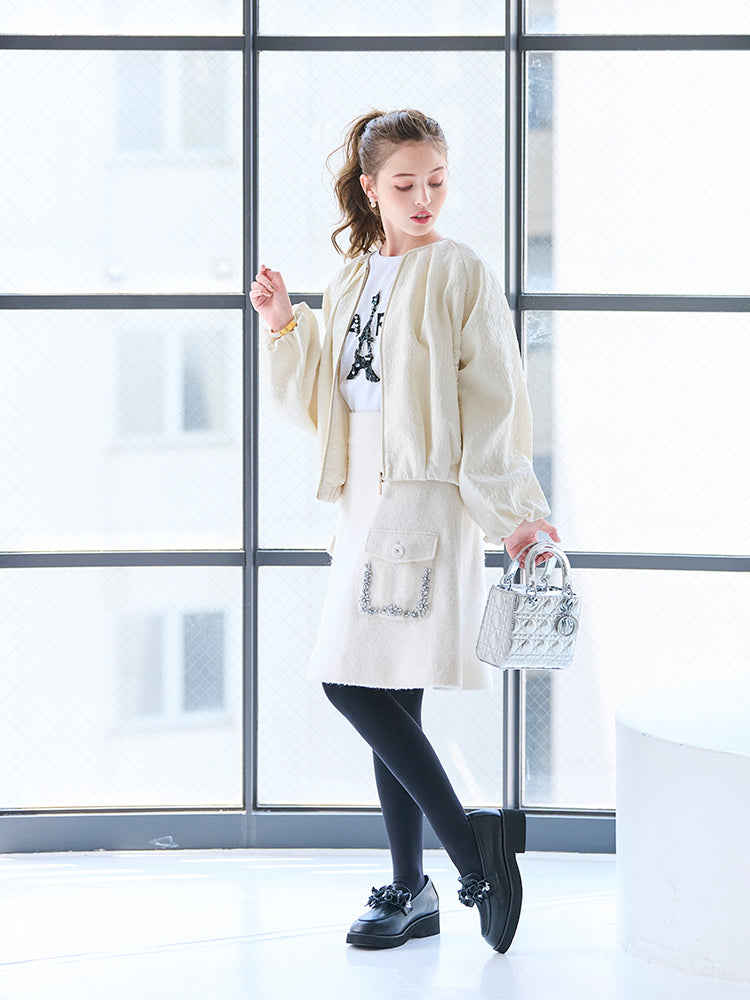 ポケットビジューウールスカート