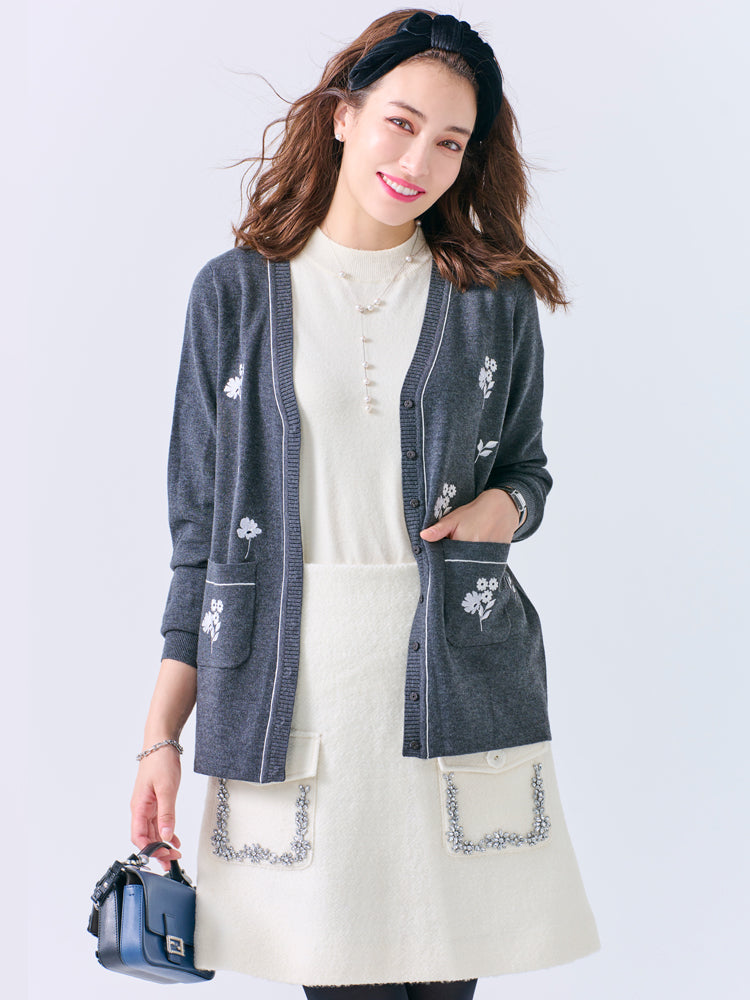 ポケットビジューウールスカート