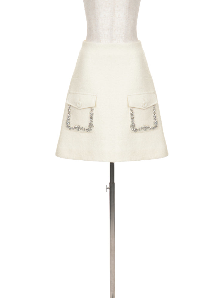 ポケットビジューウールスカート