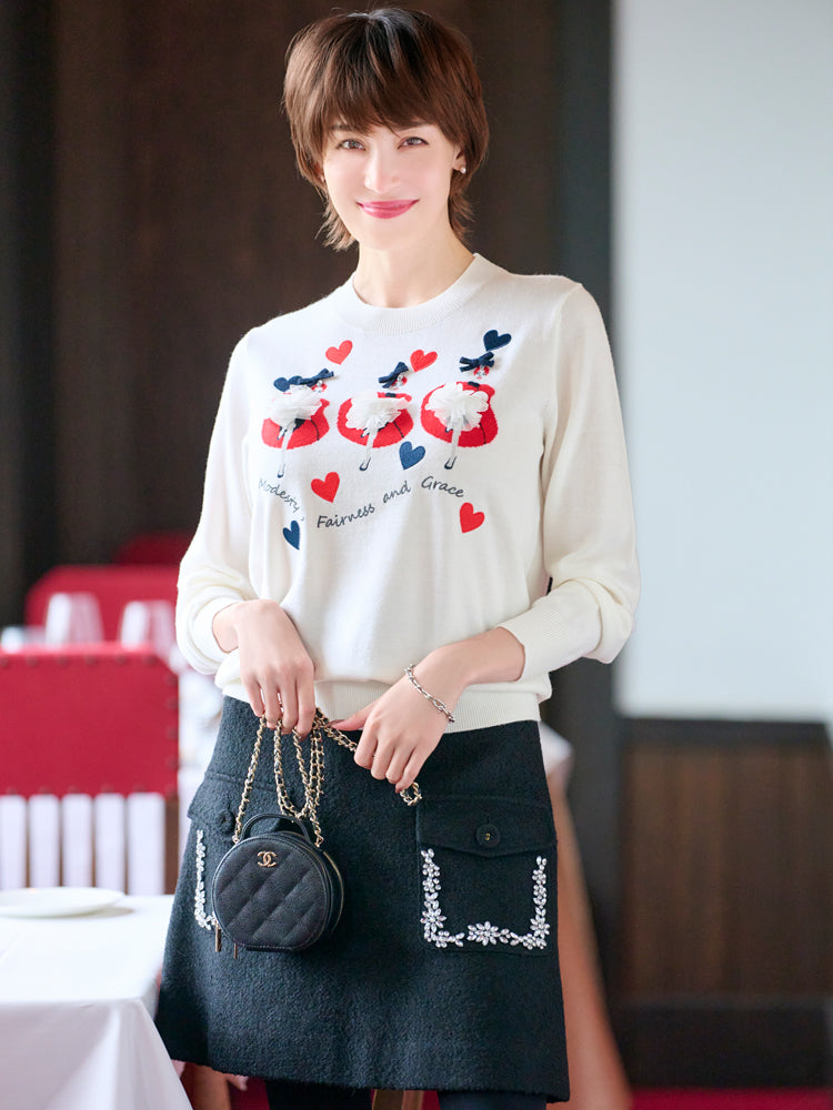 ポケットビジューウールスカート