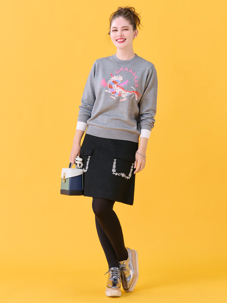 ポケットビジューウールスカート