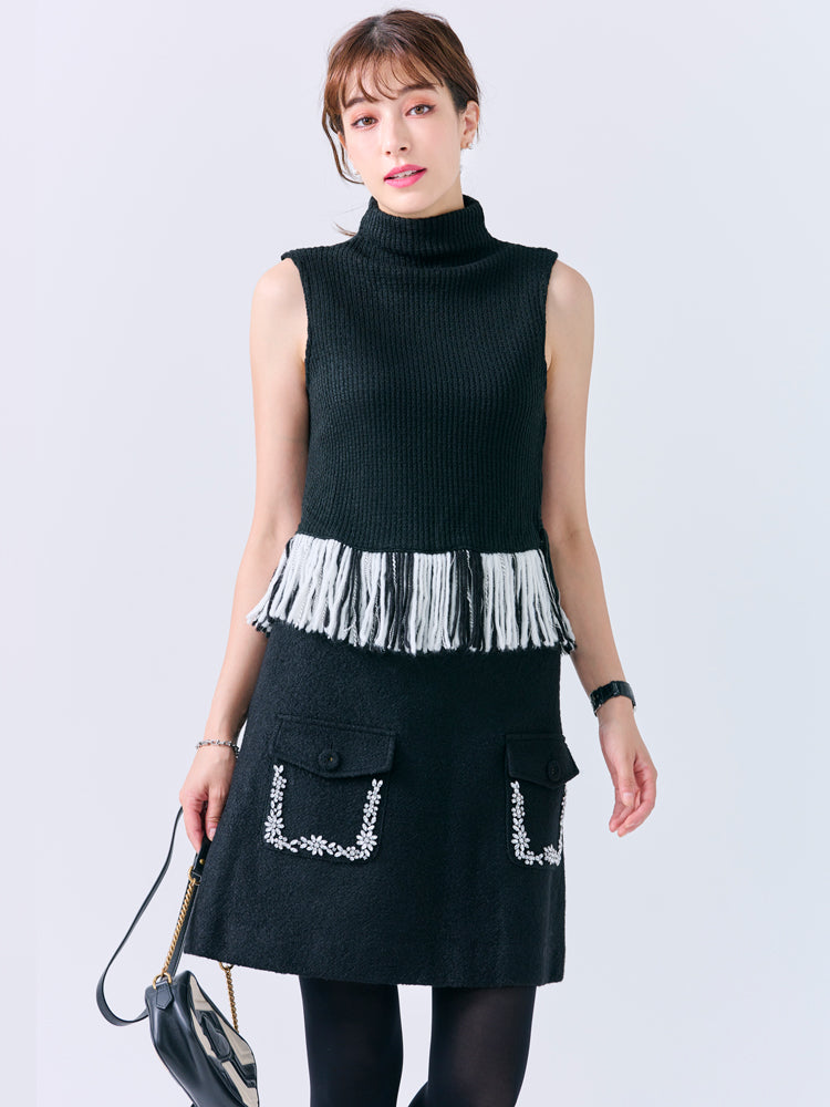 ポケットビジューウールスカート