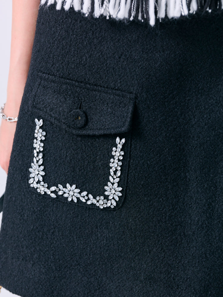 ポケットビジューウールスカート