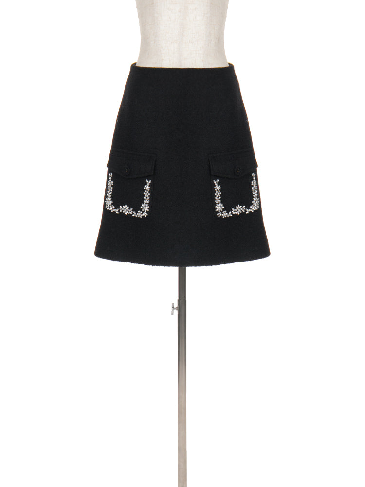 ポケットビジューウールスカート