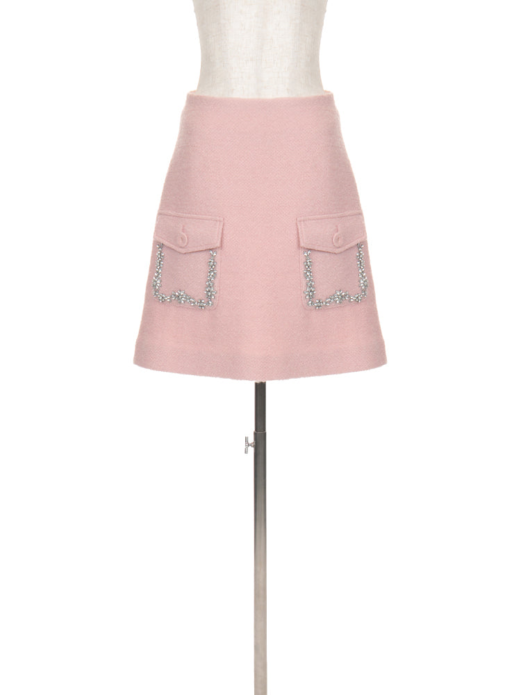 ポケットビジューウールスカート