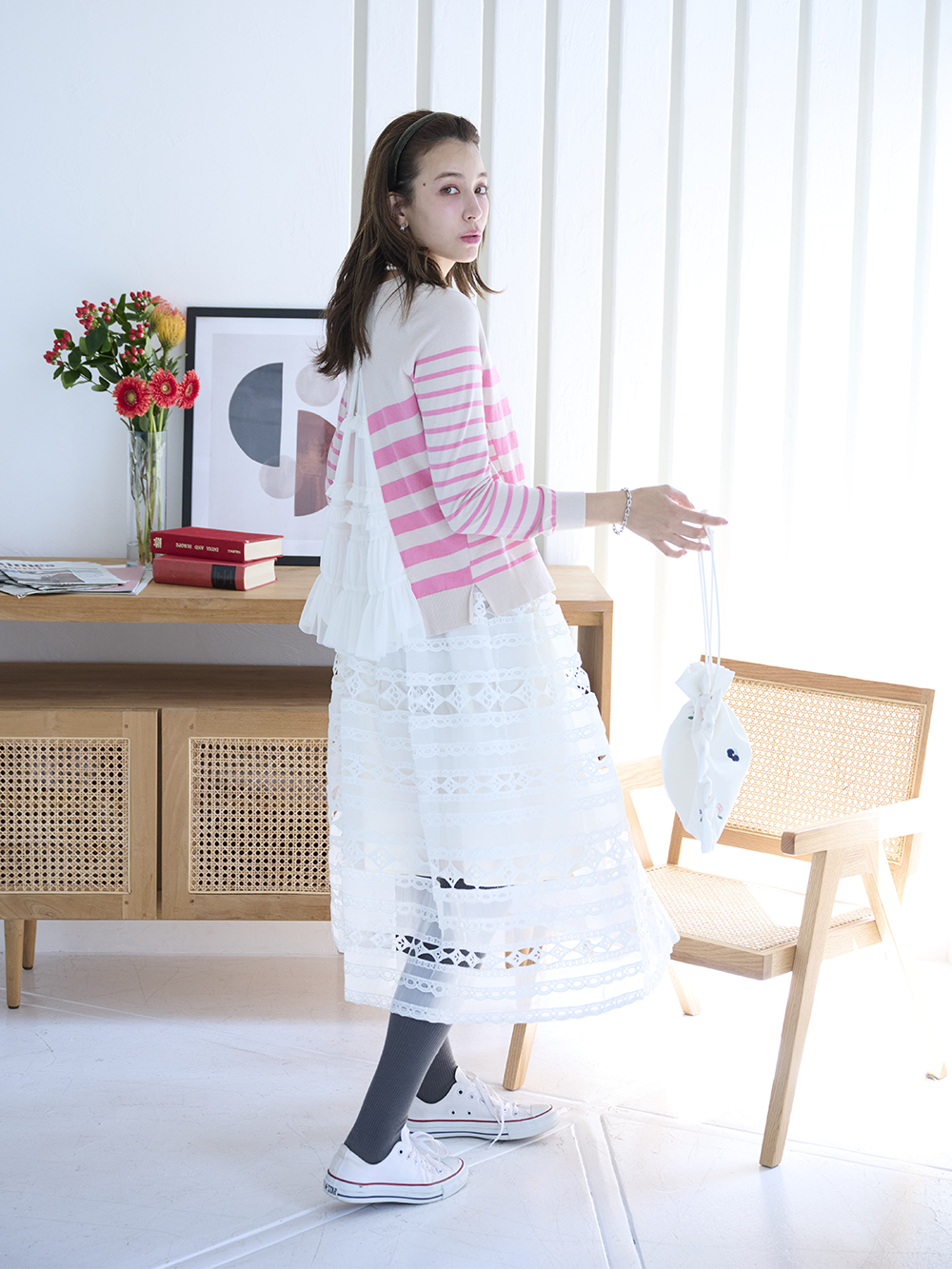 バックフリルカーディガン