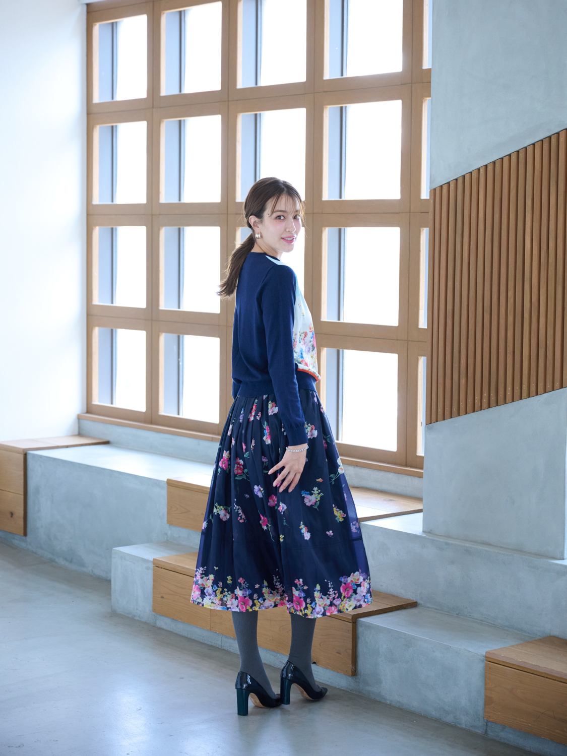 スカーフプリントカーディガン