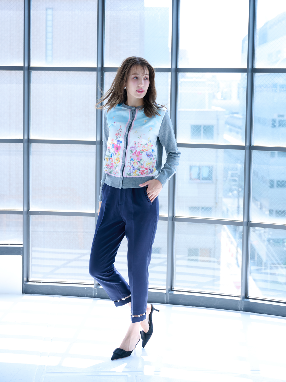 スカーフプリントカーディガン