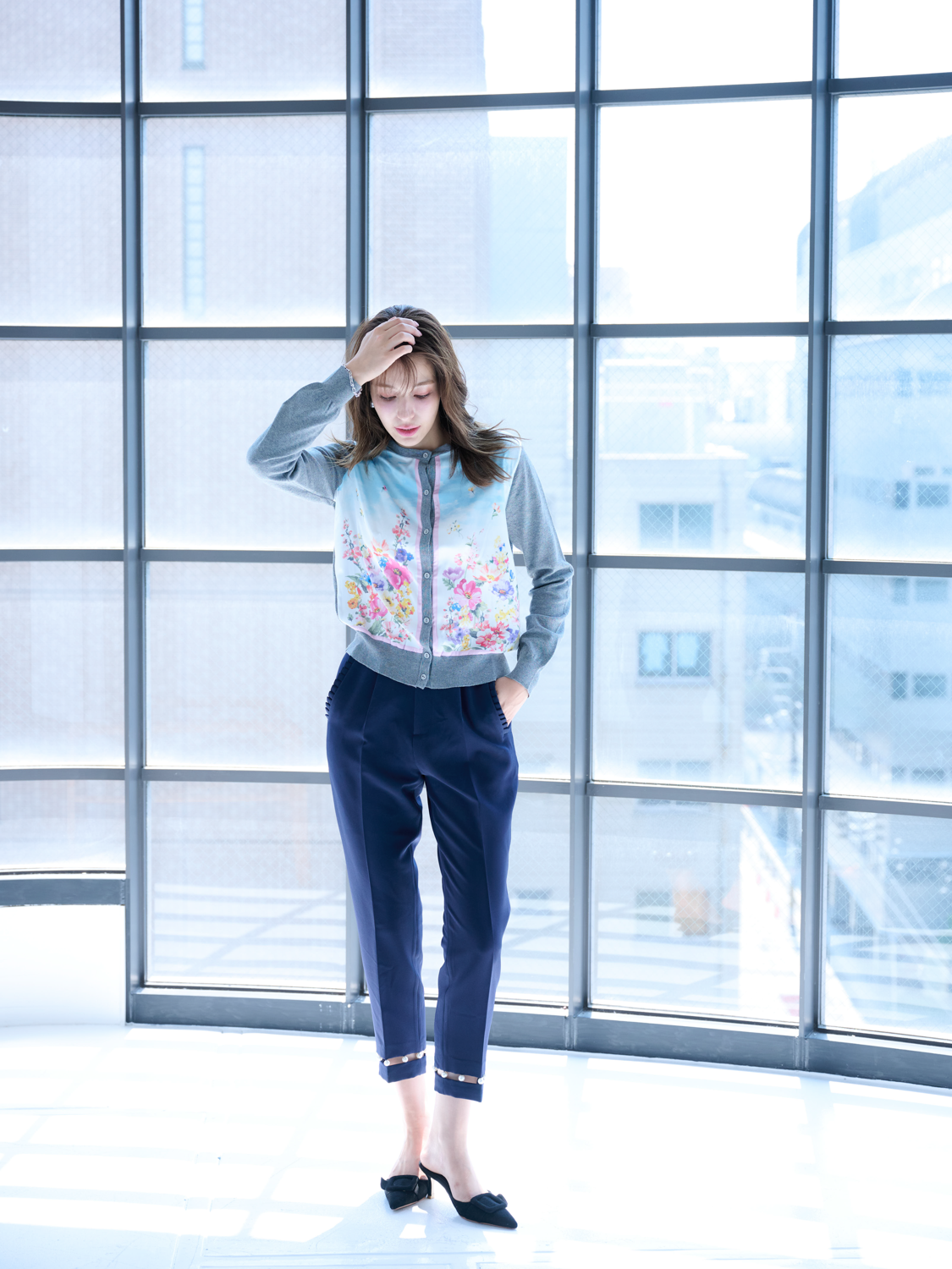 スカーフプリントカーディガン