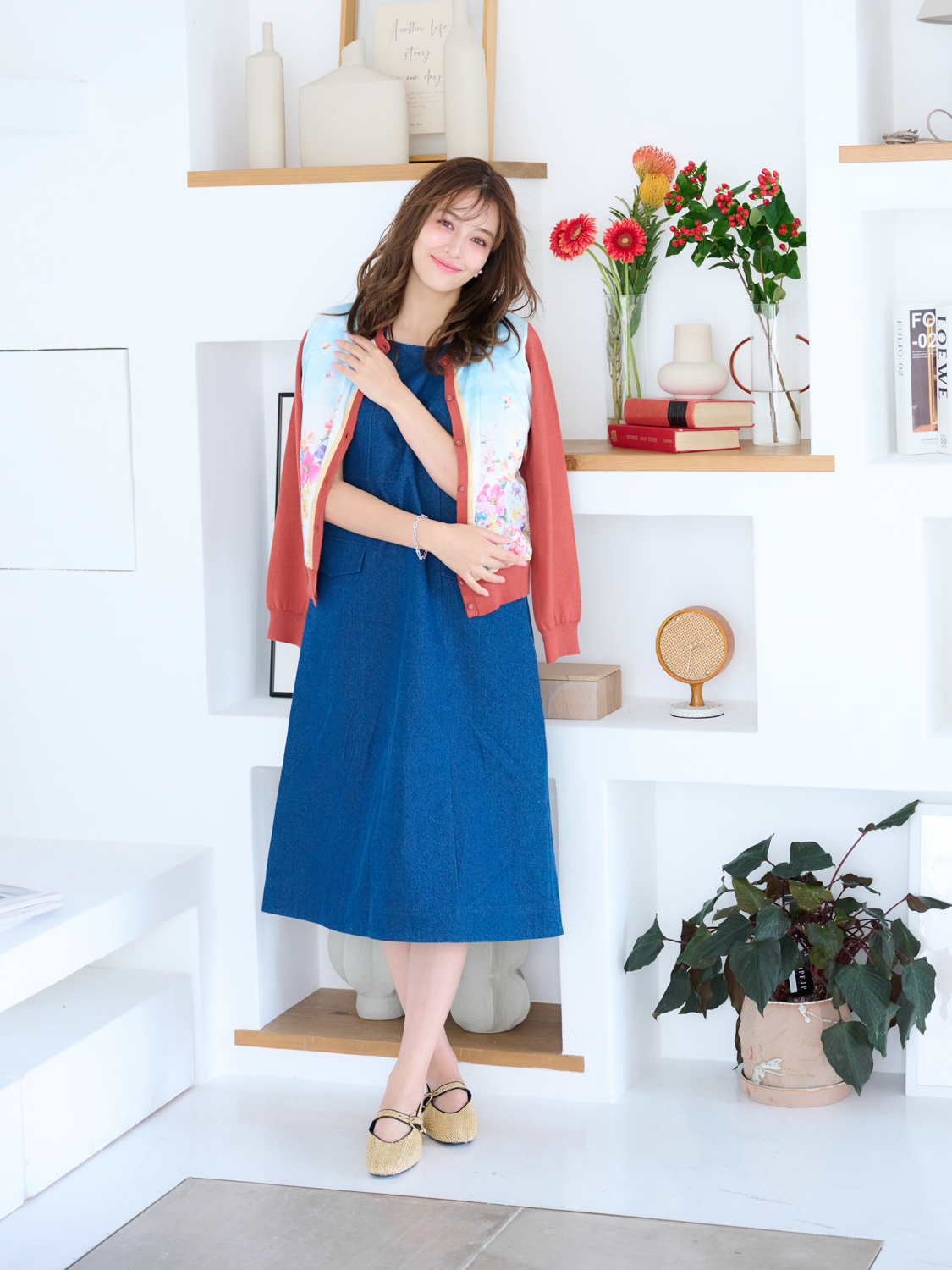 スカーフプリントカーディガン