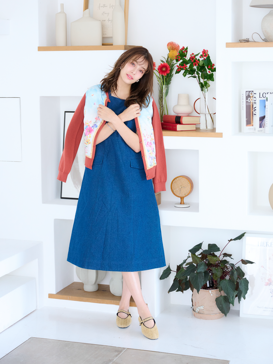 スカーフプリントカーディガン