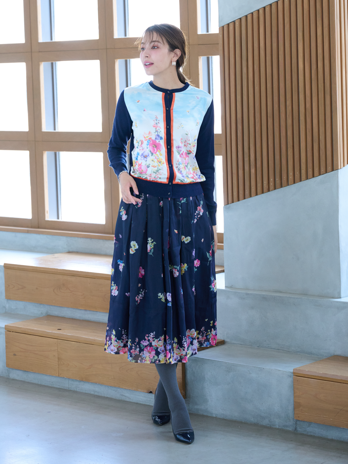 スカーフプリントカーディガン