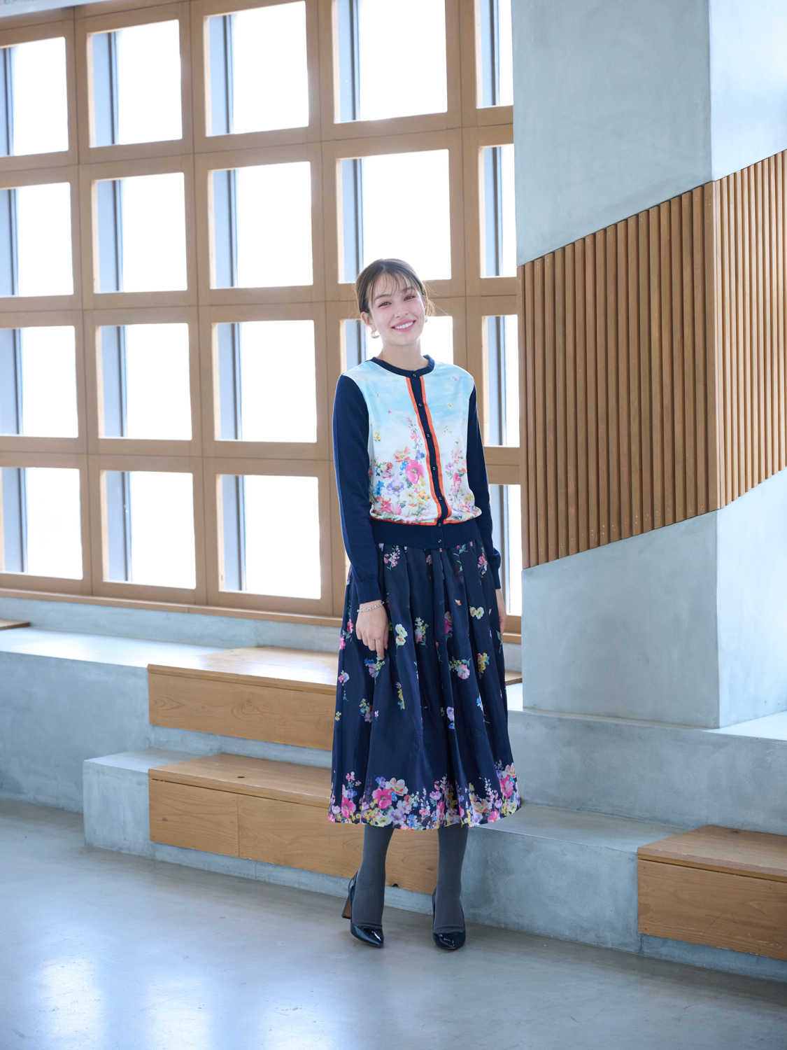 スカーフプリントカーディガン