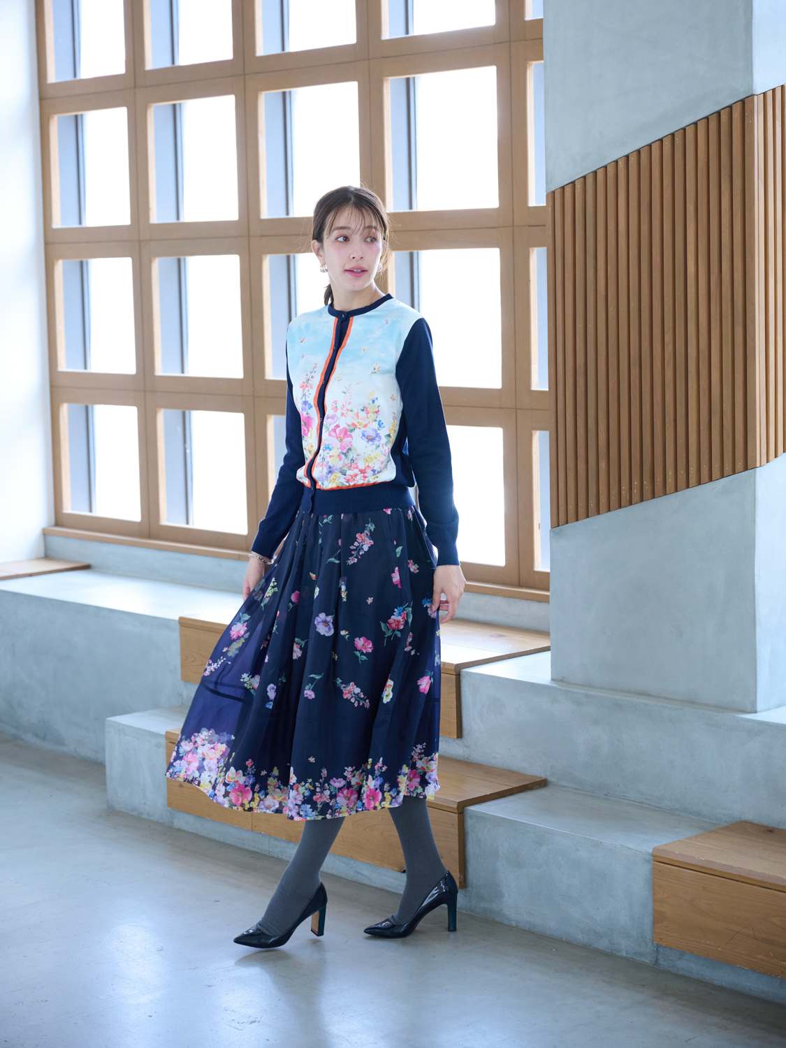 スカーフプリントカーディガン