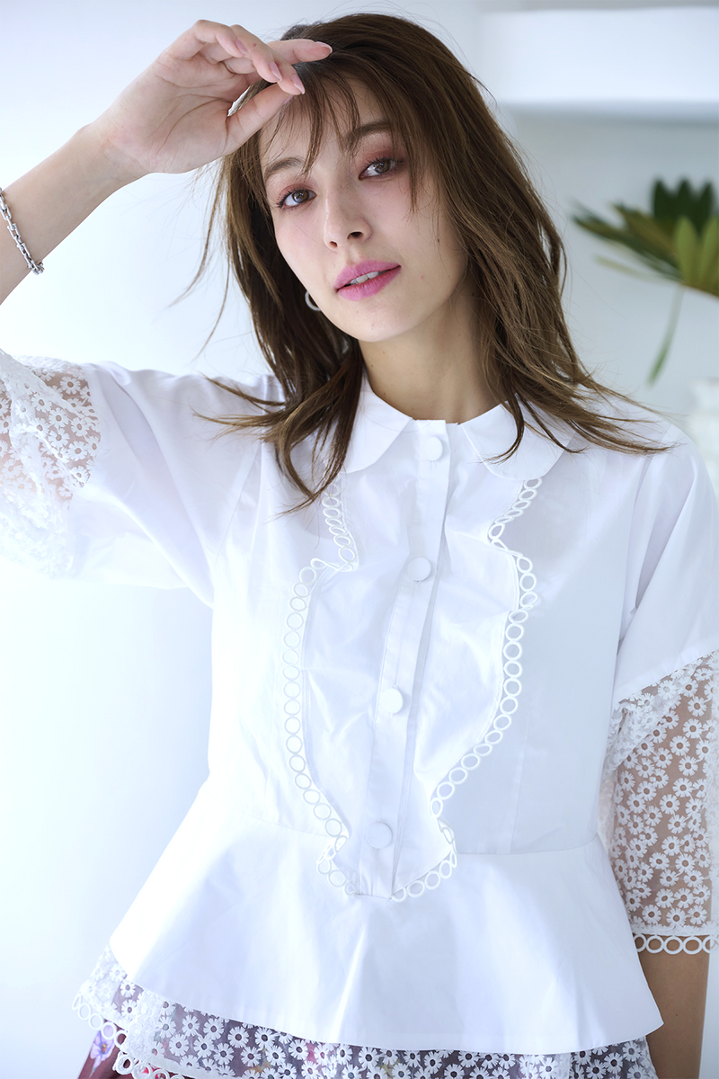 tsuru♡レース　ブラウス　Plie 白　サイズフリー tsuru♡レース ブラウス Plie 白 サイズフリー tsuru♡レース ブラウス