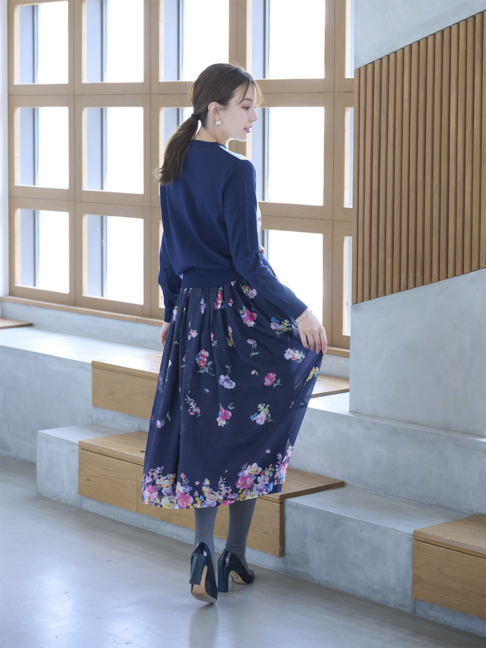 【ぱん】月影のスカート フラワープリント 36 フラワープリントスカート