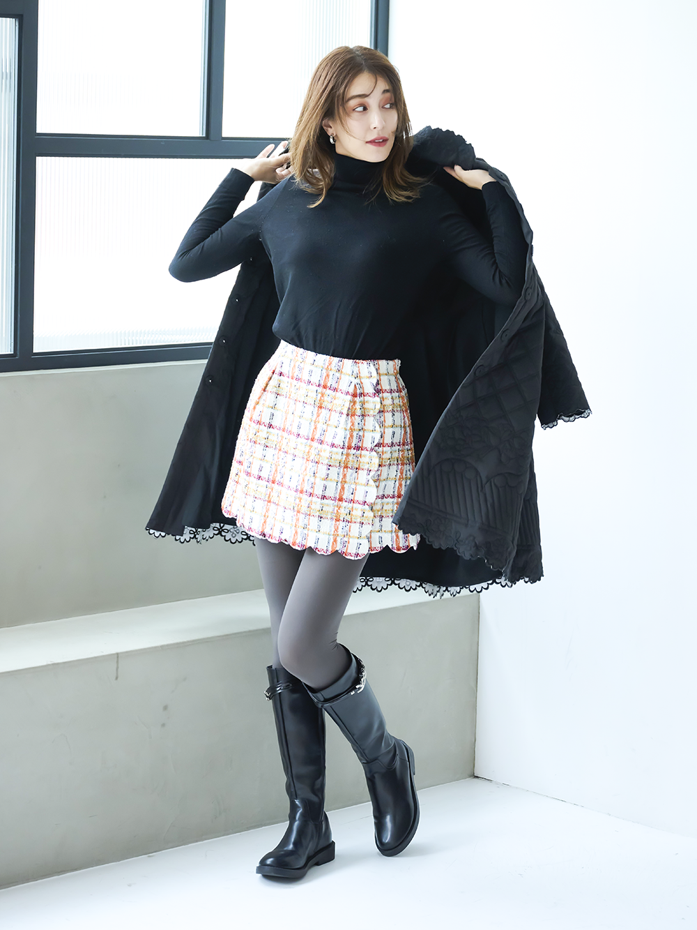 キルティングフレアーコート