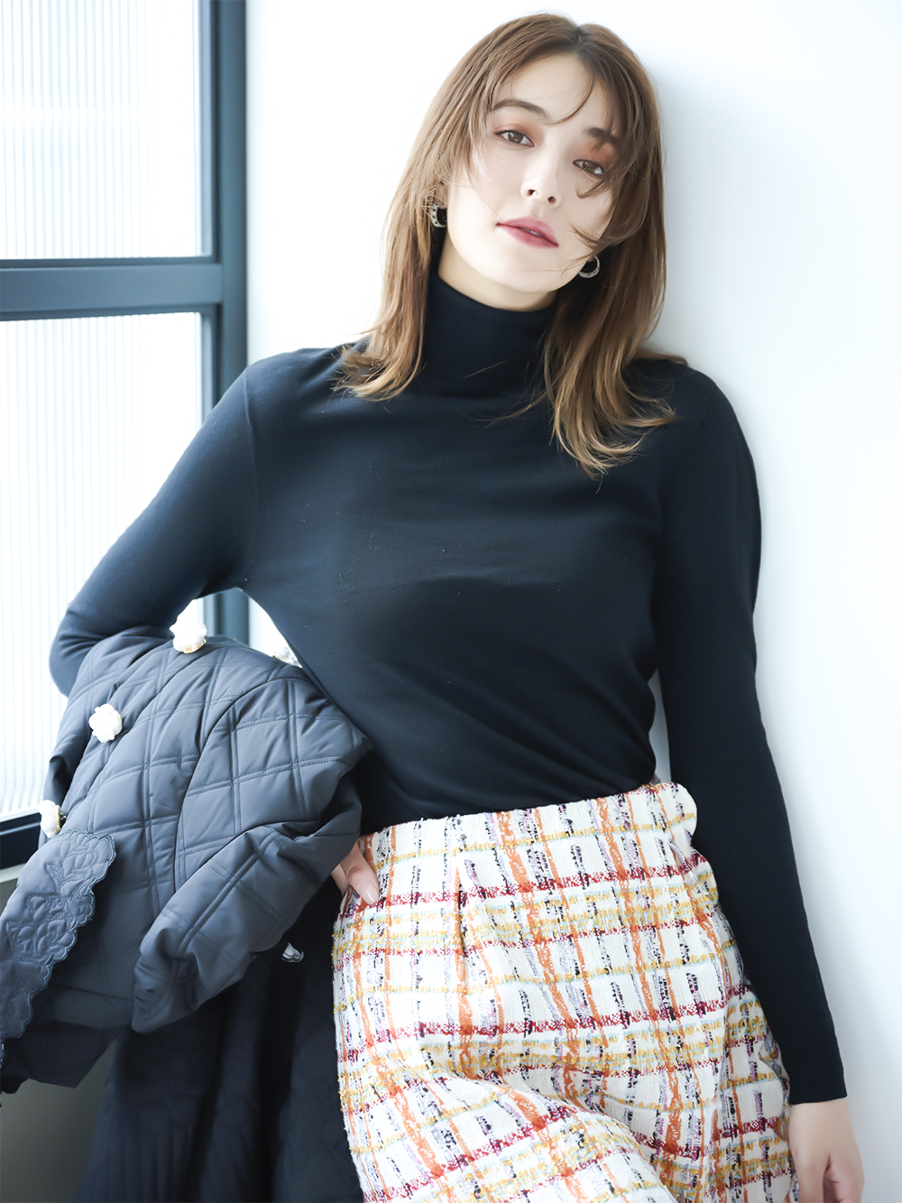 キルティングフレアーコート