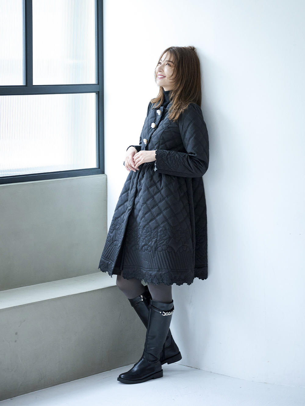 キルティングフレアーコート