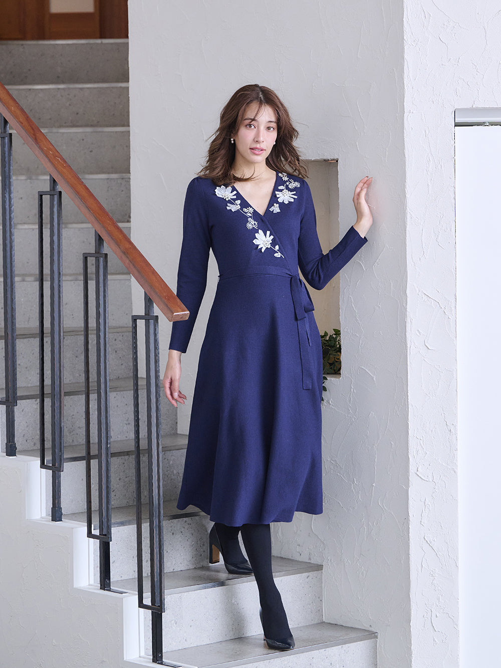 ノーブルカシュクールニットワンピース