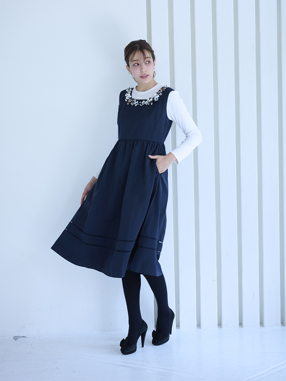 ◇チェスティ Chesty フラワーワンピース ネイビー 0サイズ◇ Chesty