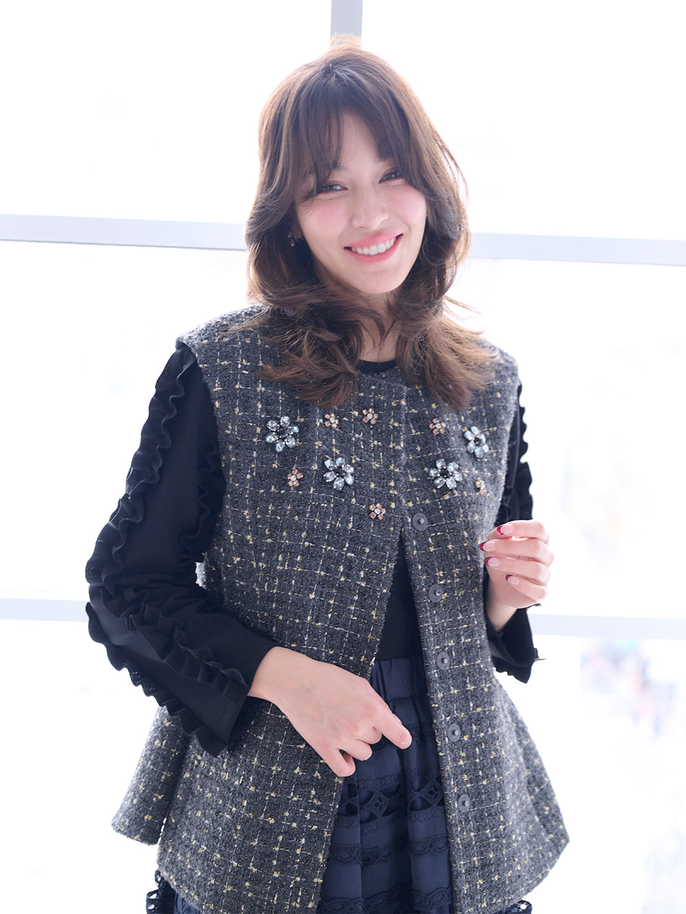 ビジューツイードベスト