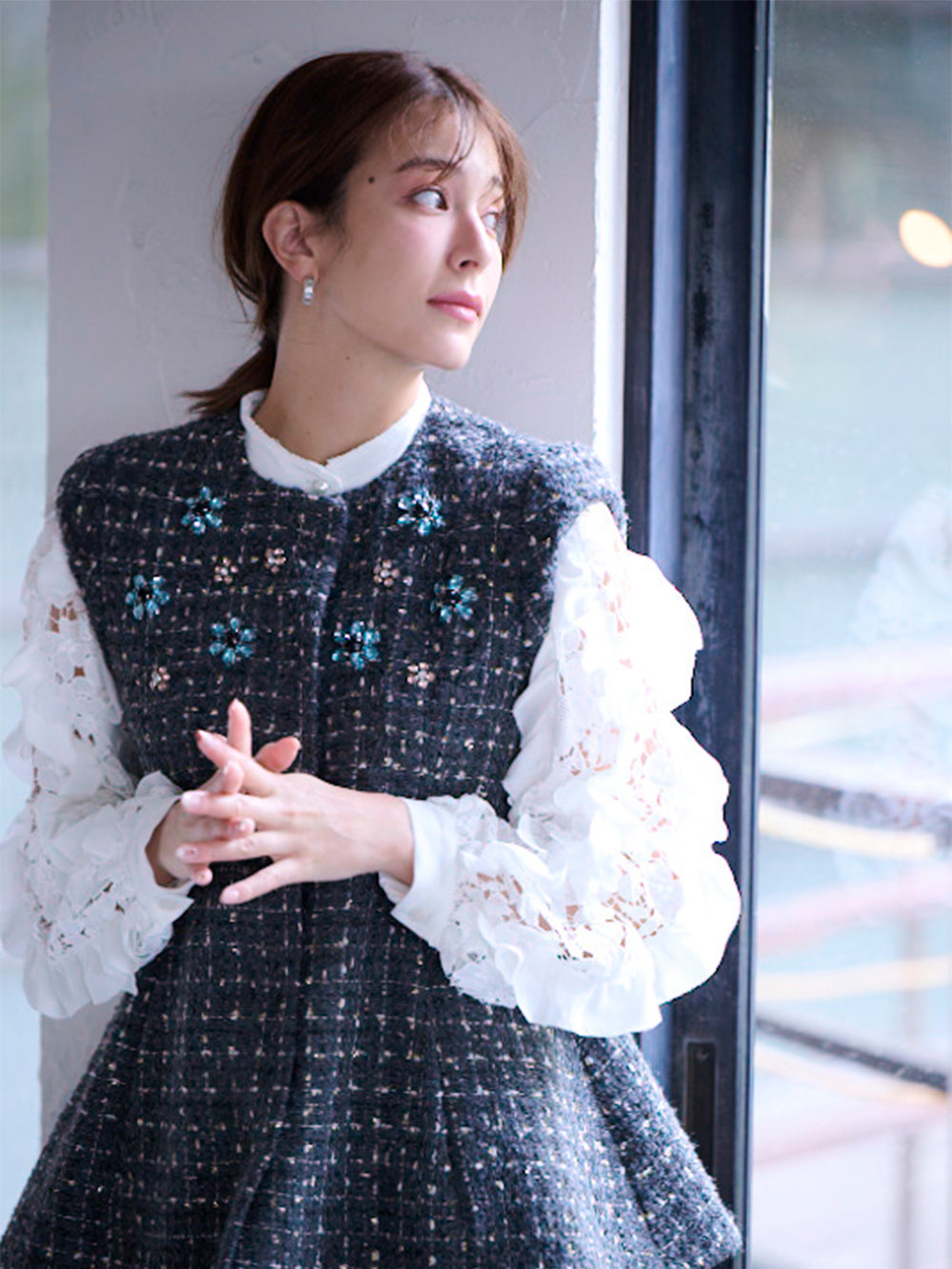 ビジューツイードベスト