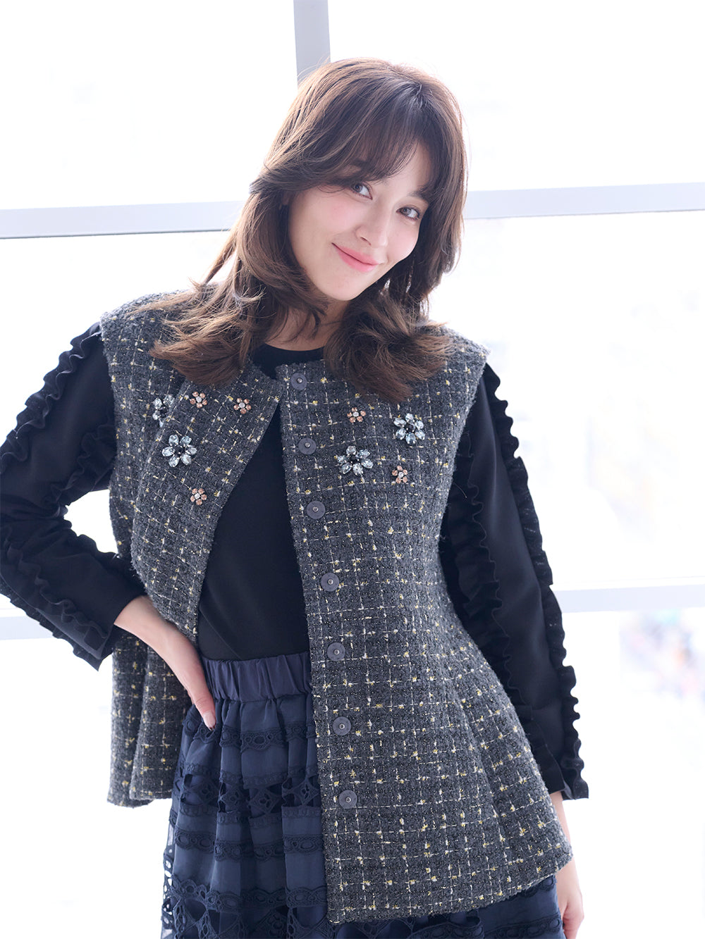 ビジューツイードベスト