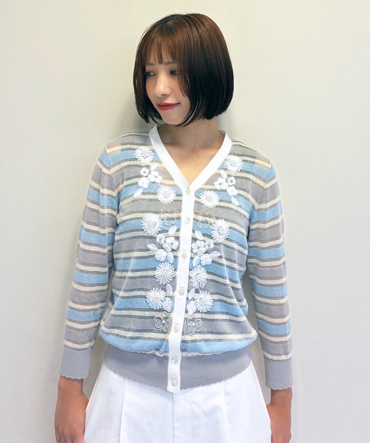 【jura's Choice】フラワーモチーフボーダーカーディガン×パーツキュロットスカート