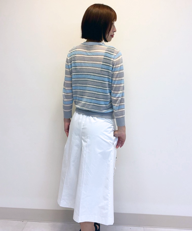 【jura's Choice】フラワーモチーフボーダーカーディガン×パーツキュロットスカート