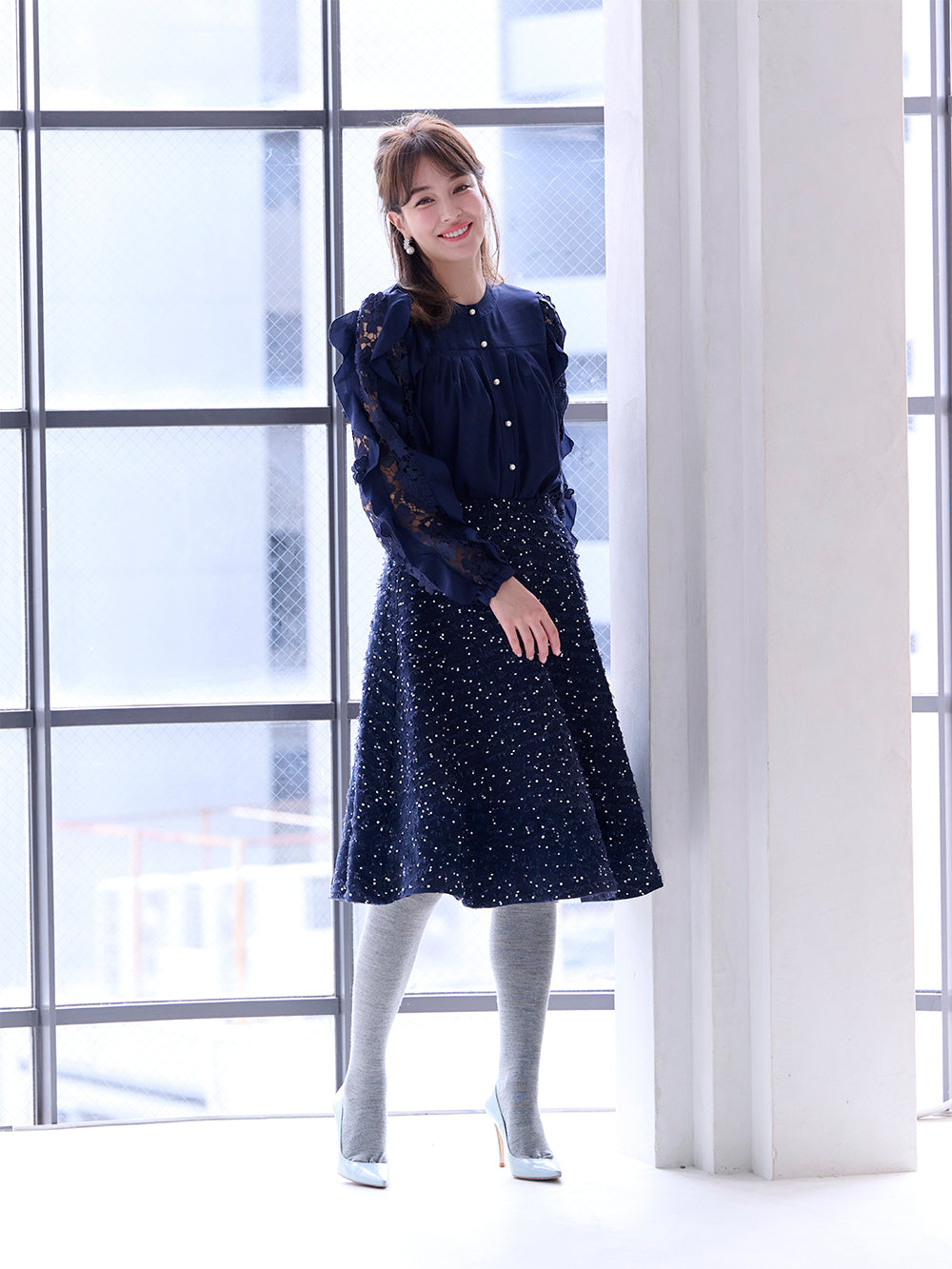 レースフリルスリーブブラウス