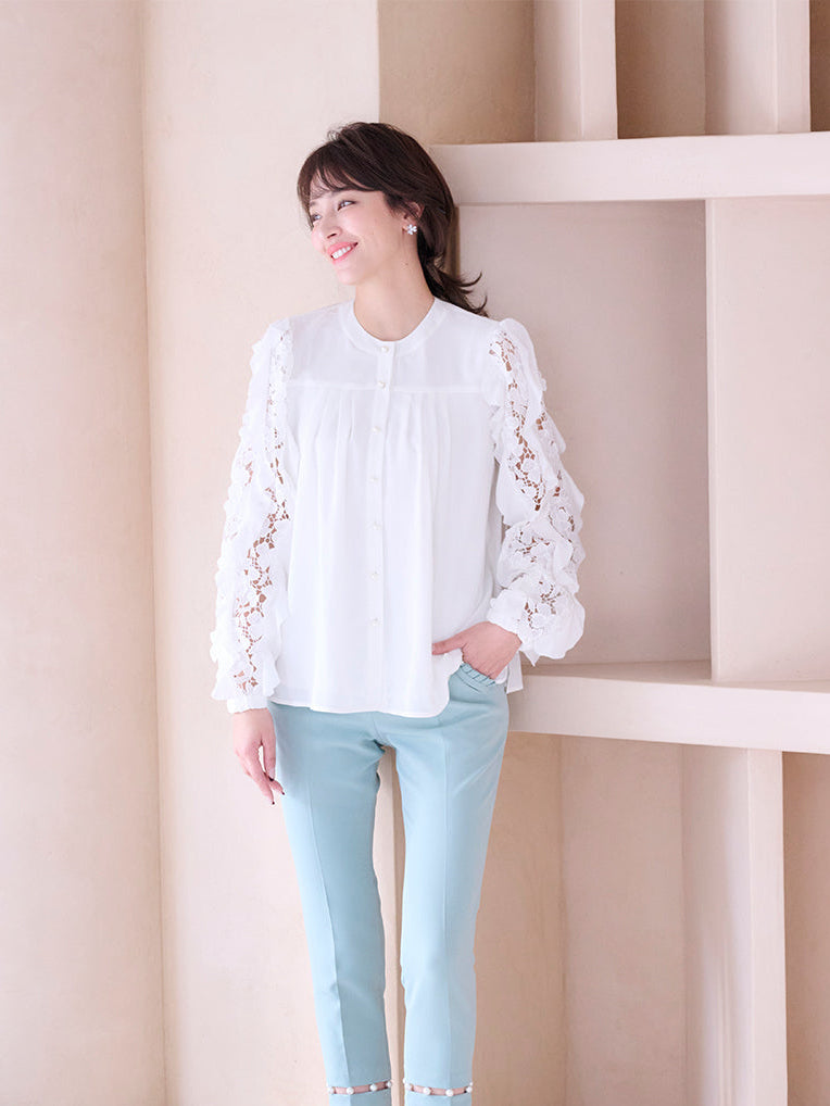 レースフリルスリーブブラウス